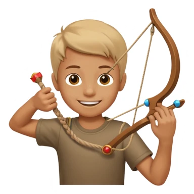 a boy shooting a slingshot while smiling sticker