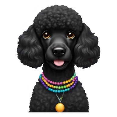 Black Poodle with one  colorful bead necklaces sticker