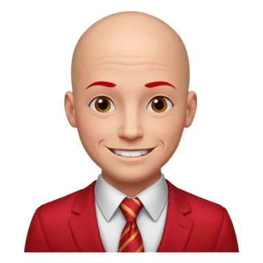 man Bald with red necktie, red dress, tattoos on face, square face. sticker