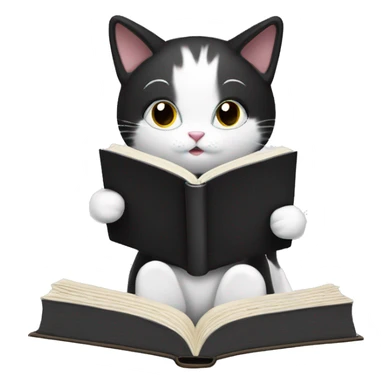 Black and white cat reading a book sticker