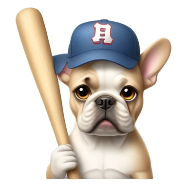 Beige French bulldog with a baseball bat and baseball cap on sticker