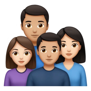 three people, one white girl with brown hair, one hispanic man with dark hair, and one tan asian woman with black hair, as a poly couple emoji sticker