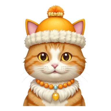 cat wearing a creamy cake hat with fun necklace around his neck and a yellow bow in the middle sticker
