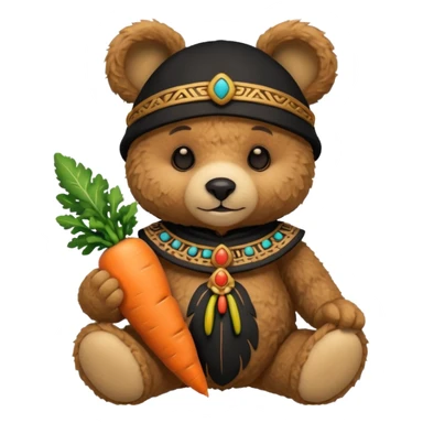 teddy bear Upper eat carrot , wearing black mayan ancient custome, half body sticker
