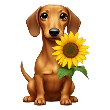 Tan dachshund holding sunflower ￼ sticker
