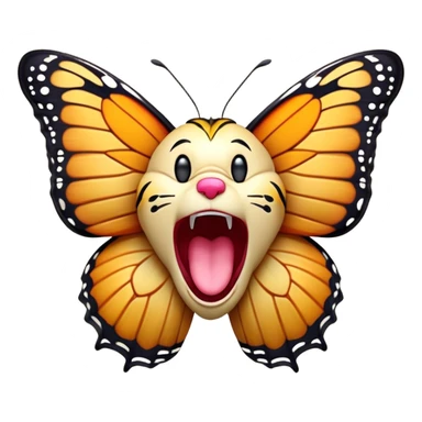 Cinematic Realistic Cute Yawning monarch Butterfly Portrait Emoji, Head tilted slightly with a dramatic, wide-open yawn, showcasing soft, downy ruby wings with gentle droop and half-closed, drowsy eyes rendered in exquisite natural detail, high shine, relaxed yet expressive, styled with a dash of delicate floral charm, soft glowing outline, capturing the essence of a sleepy yet affectionate red butterfly that appears ready to rest its vibrant wings in quiet slumber! sticker
