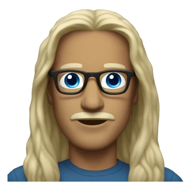 A man with long hair, black glasses with blue lenses sticker