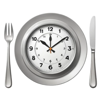 symbol for lunch break, stylized plate with cutlery and a clock sticker