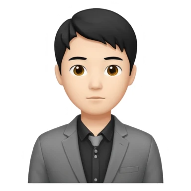 asian young man with black hair middle part haircut in grey blazer and black t-shirt  sticker