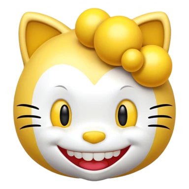 jocker with smiling face (his eyes and teeth's should reflect smiley emoji) jiggling yellow emoji balls.hello kitty sticker