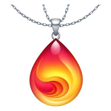 ruby pendant with a fiery red-yellow gradient glow, silver chain undulating like water, cosmic aura backdrop sticker