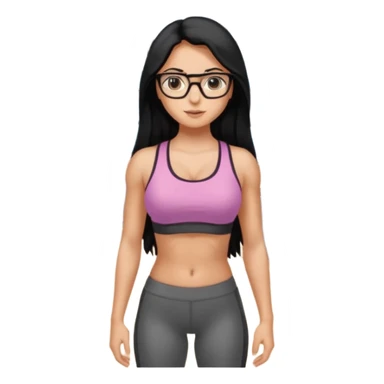 girl with long black hair, brown eyes, medium size breasts, wearing glasses and working out in the gym sticker