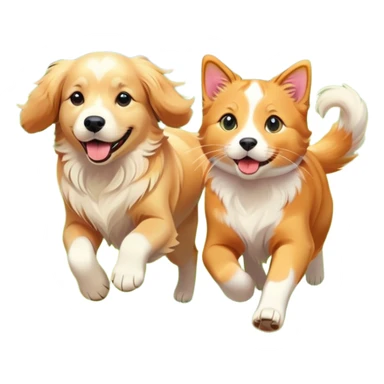 dog and cat running together in a flower meadow sticker