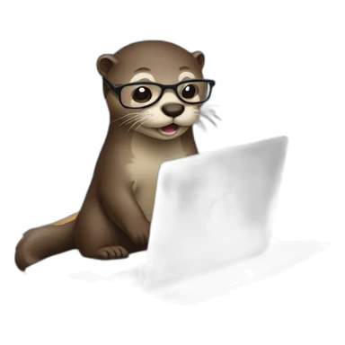 otter wearing eyeglasses leaning against a pillow using a macbook sticker