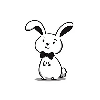 cute bunny with a big bow tie, simple and playful, hand drawn doodle style sticker