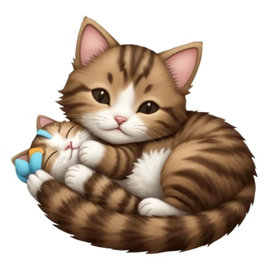 dark brown tabby and white kitten sleeping upside down on its back sticker
