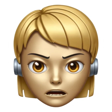 Robot emoji with a "Karen" haircut and angry facial expression sticker