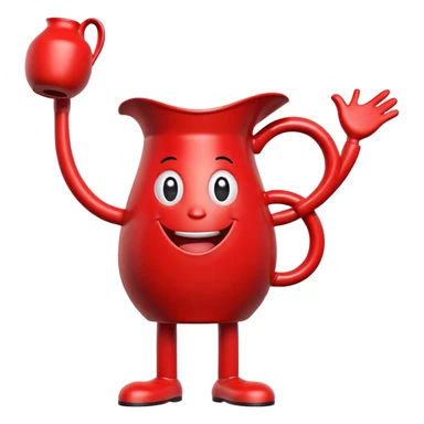 A red pitcher-shaped character with a smiley face, arms and legs, looking excited and happy, saying Oh Yeah! sticker