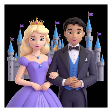 prince and princess Disney dress close up photo in castle background sticker