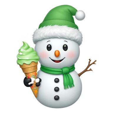 snowman wearing green cap with ice cream  sticker