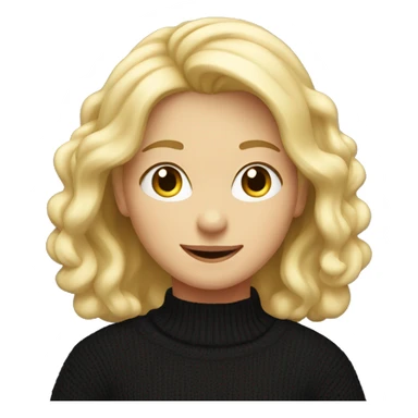 Blond girl with black sweater and happy face sticker