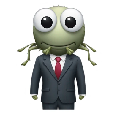 A fly with a human body and a fly head wearing a businessman's suit sticker