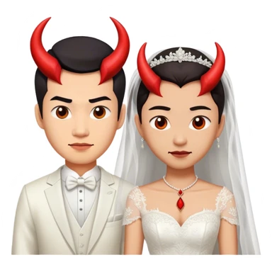 an asian male bride with the face of devil and wedding dress sticker