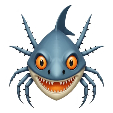 A angangular fish with acid all in his body and his eyes  replaced with shark teeth and his hand in his back ( four hand) and his spines will be very spiky  and his leg will like a spider and last his eyes or 4 eyes will be in his hands and the colour of the eyes will orange and black sticker