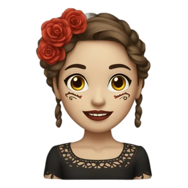 dia de los muertos girl happy Brown hair sticker