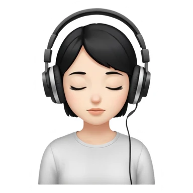 Girl with black hair wearing headphones and her eyes close sticker