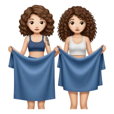 moon laundry — long wavy brown hair tattooed woman and short tight curly brown hair woman — cloth line sticker