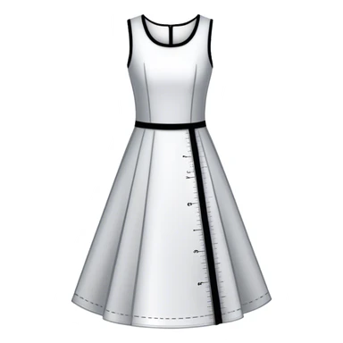 Icon for Fashion Design: a dress pattern with measurements, a ruler, and a pencil. The icon should represent the process of designing clothing with a focus on precision and tailoring. Transparent background. sticker