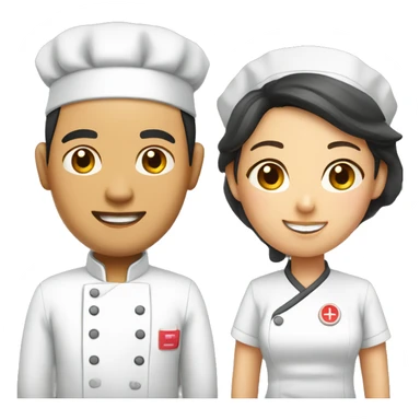 Asian couple: a male chef and a female nurse sticker