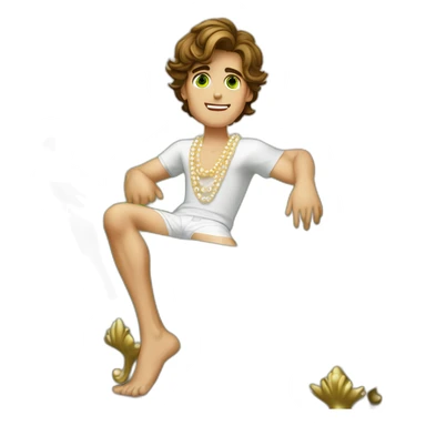 Posh-muscle-boy-brown-hair-green-eyes-pearl-necklace-in-golden-bathtub-legs sticker