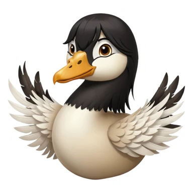 goose with long black hair and swoop bangs sticker