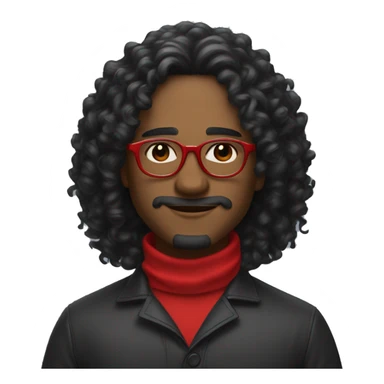curly black long hair to mid back with fair complexion and rectangular red glasses sticker