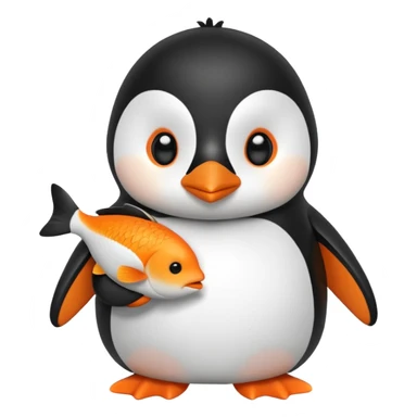 A cute penguin doll holding an orange fish. sticker