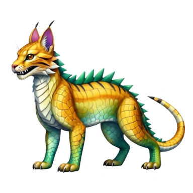 Shiny exotic iridescent Dragon-Tiger-type Lynx-Caracal-Crocodile-Bobcat-Fakémon-creature full body sticker