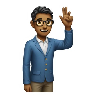 nerd raising one hand up with index sticker