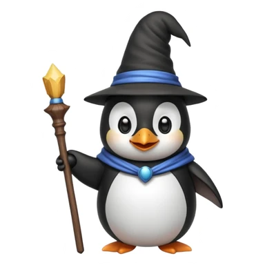 penguin wizard holding a wand sticker