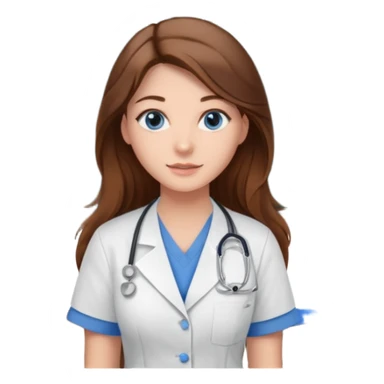 inside a classroom at university that says nursing school on the board with a pretty female nursing student with long brown hair, blue eyes sticker