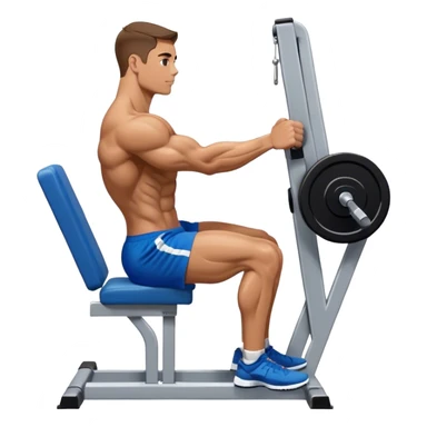 side-view bodybuilder in blue shorts seated weighted calf-raise machine on his tip toes sticker