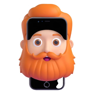 bold man with beard speaking on an iPhone, animoji style, surprised expression, 3D look sticker