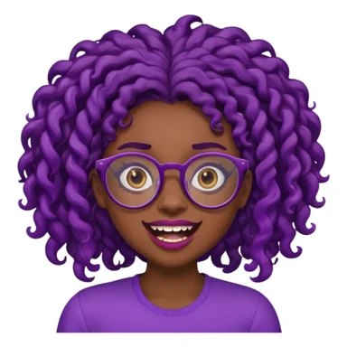 nerd emoji like with glasses and silly exaggerated buck teeth but it’s a black girl with dark purple curly hair sticker