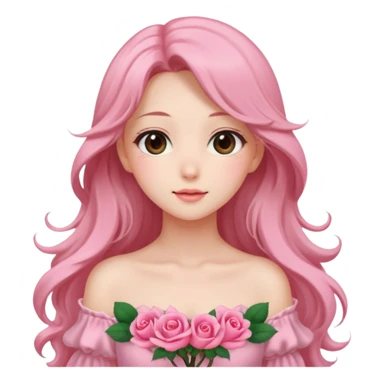 Gorgeous pastel anime lady with long hair and pink rose dress sticker