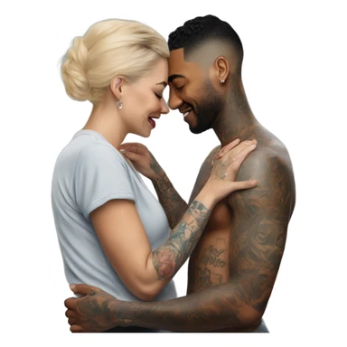 Loving intimate moment between lovers, photo Realistic Couple with tattoos  sticker