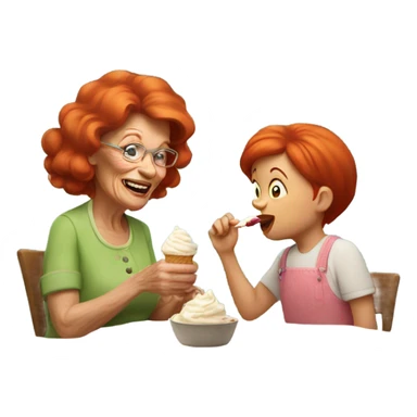 Red headed grandmother eating icecream with her red headed granddaughter  sticker