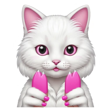 cat filing her pink nails sticker