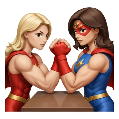 2 women superheroes arm wrestling each other sticker