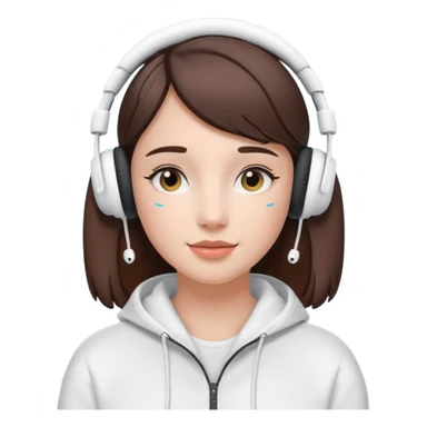 burnette girl listening to music with some AirPods Max sticker
